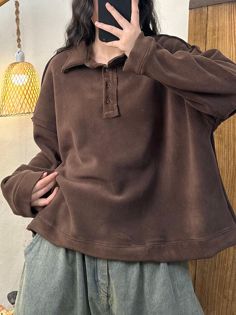 Autumn Retro Turn-down Collar Cotton Sweatshirt Ba1008
