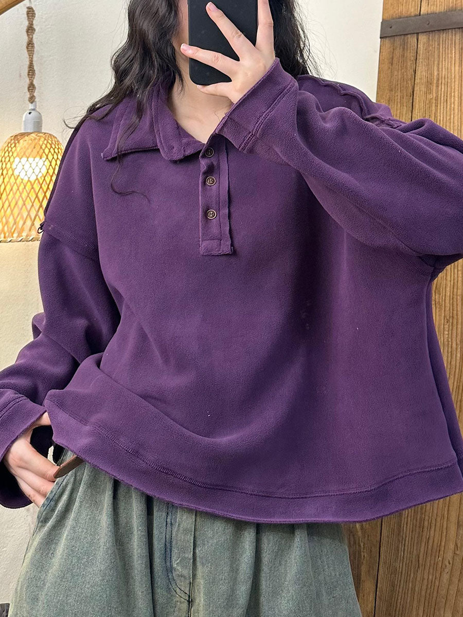Autumn Retro Turn-down Collar Cotton Sweatshirt Ba1008