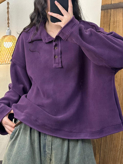 Autumn Retro Turn-down Collar Cotton Sweatshirt Ba1008