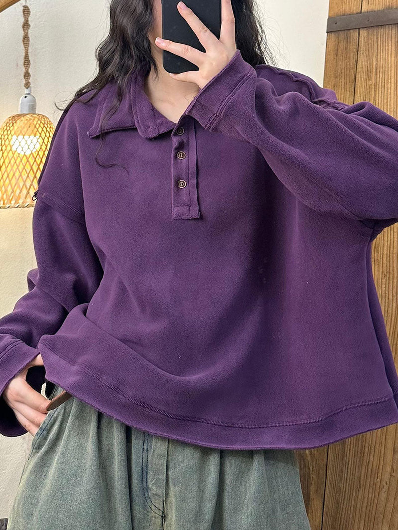 Autumn Retro Turn-down Collar Cotton Sweatshirt Ba1008