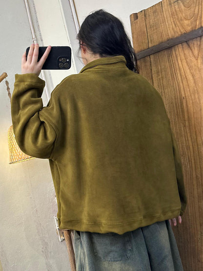 Autumn Retro Turn-down Collar Cotton Sweatshirt Ba1008