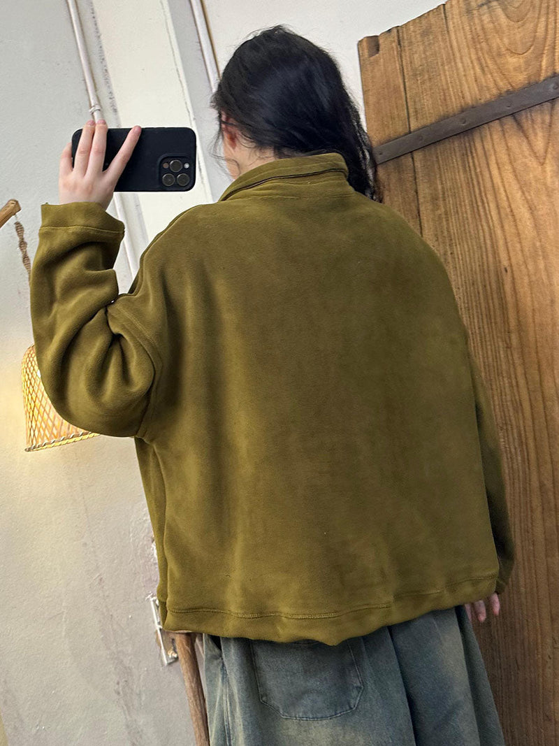 Autumn Retro Turn-down Collar Cotton Sweatshirt Ba1008