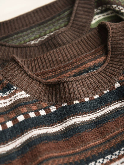 Autumn Stripe Jacquard O-neck Sweater Ba1014