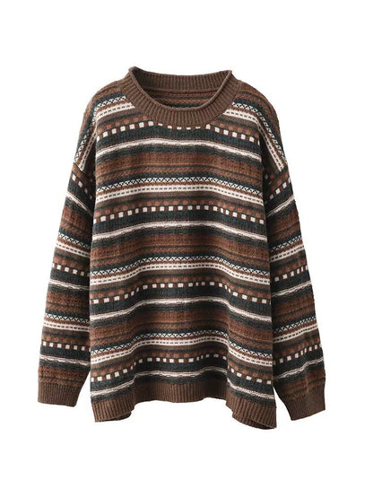 Autumn Stripe Jacquard O-neck Sweater Ba1014