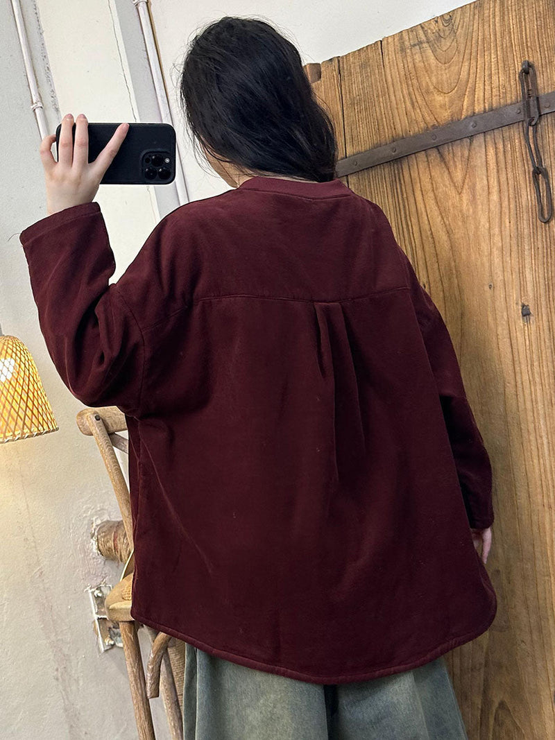 Winter Retro O-neck Fleece-lined Cotton Sweatshirt Ba1024
