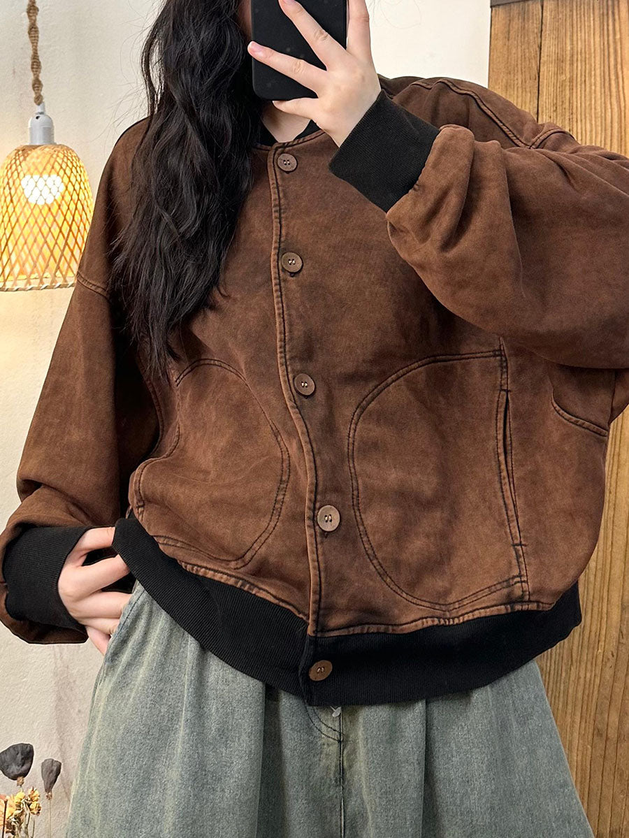 Autumn Colorblock Cotton Stand Collar Coat Ba1022