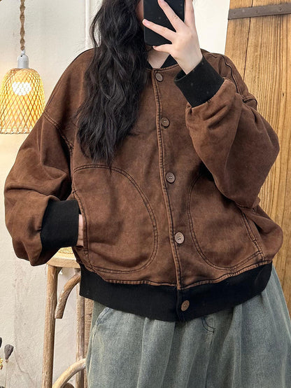 Autumn Colorblock Cotton Stand Collar Coat Ba1022