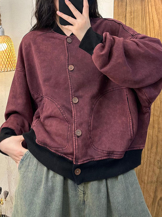 Autumn Colorblock Cotton Stand Collar Coat Ba1022