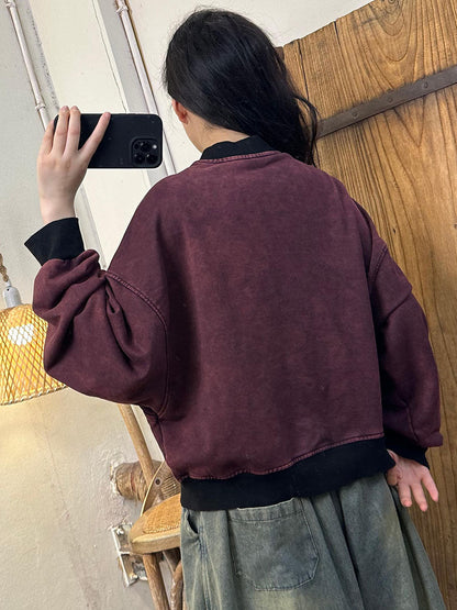 Autumn Colorblock Cotton Stand Collar Coat Ba1022