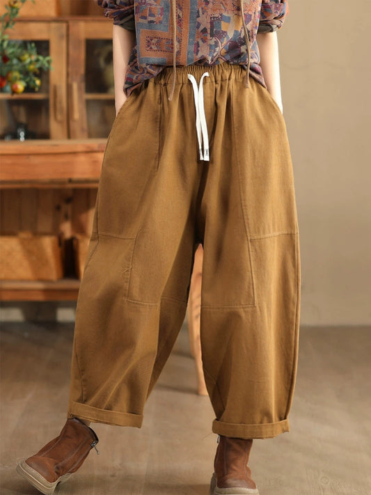 Autumn Retro Cotton Spliced Loose Harem Pants Ba1034