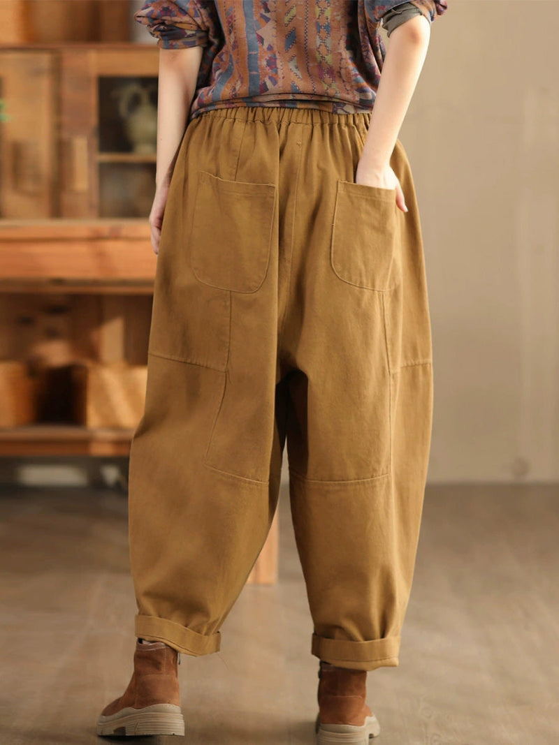 Autumn Retro Cotton Spliced Loose Harem Pants Ba1034