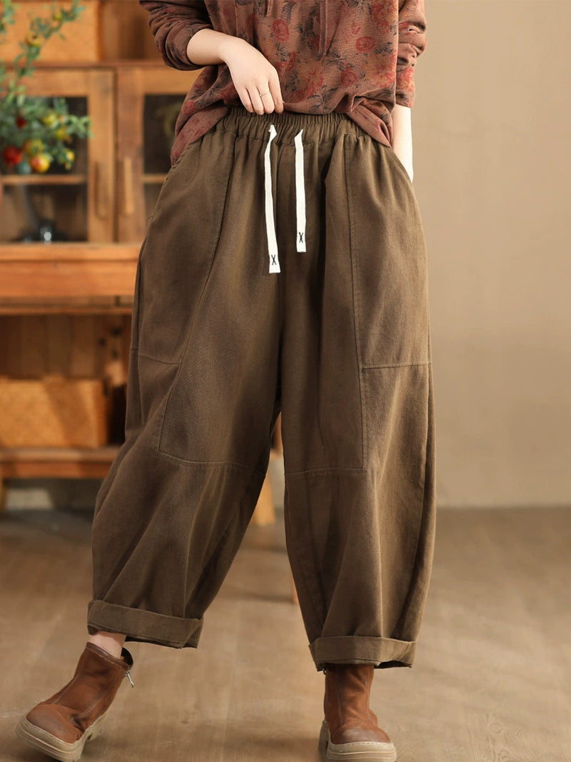 Autumn Retro Cotton Spliced Loose Harem Pants Ba1034