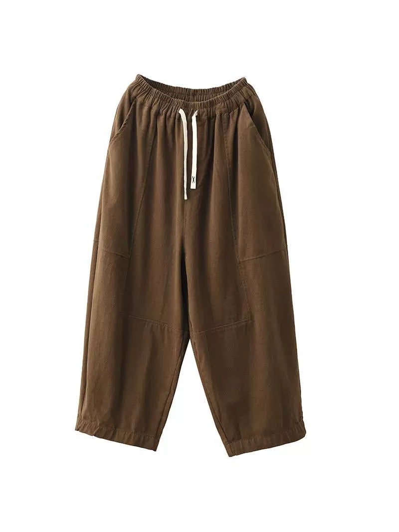 Autumn Retro Cotton Spliced Loose Harem Pants Ba1034