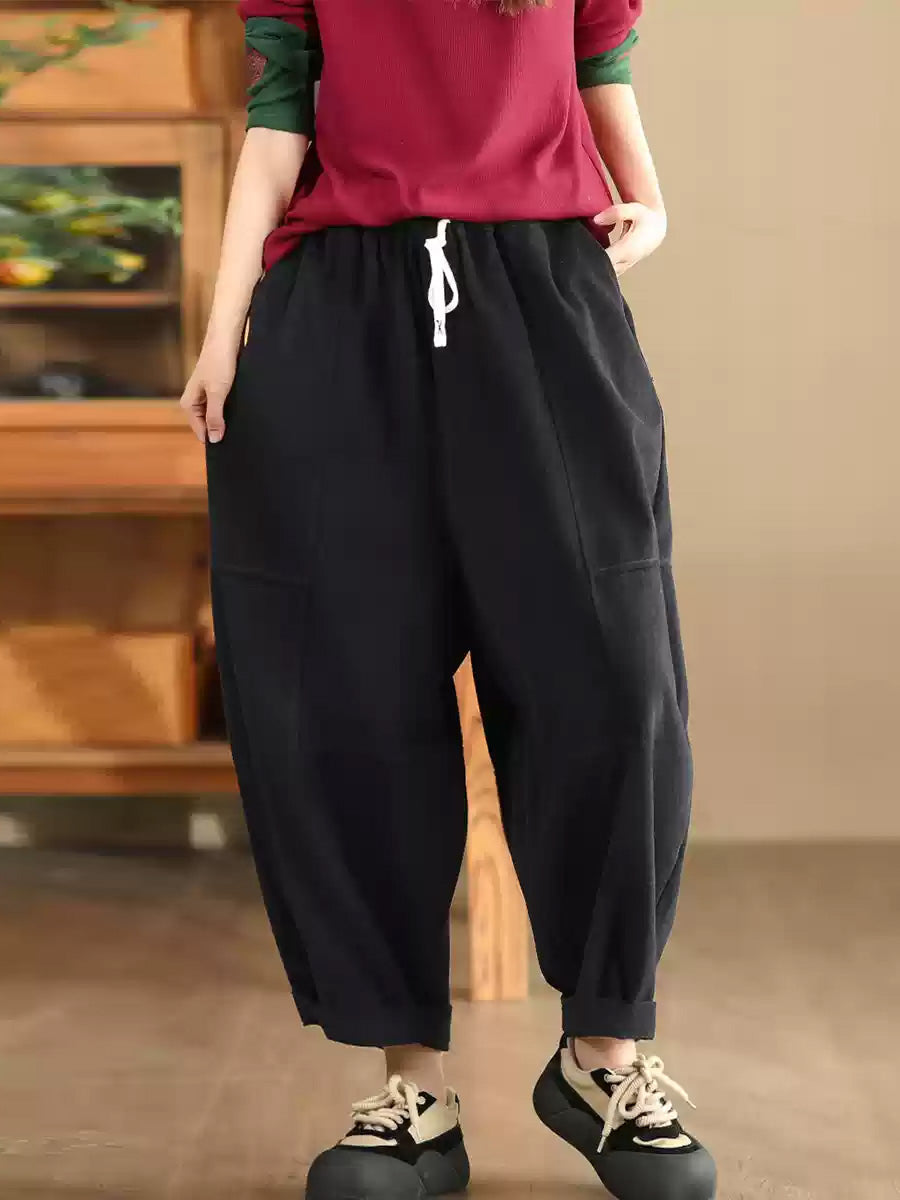 Autumn Retro Cotton Spliced Loose Harem Pants Ba1034