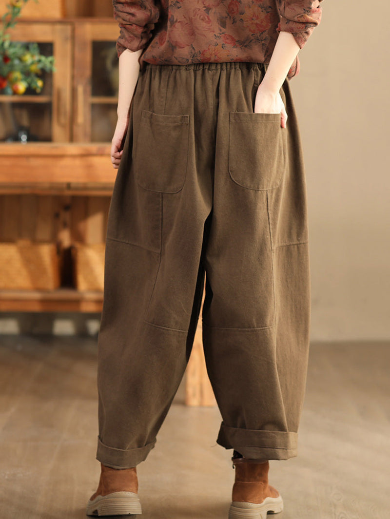 Autumn Retro Cotton Spliced Loose Harem Pants Ba1034