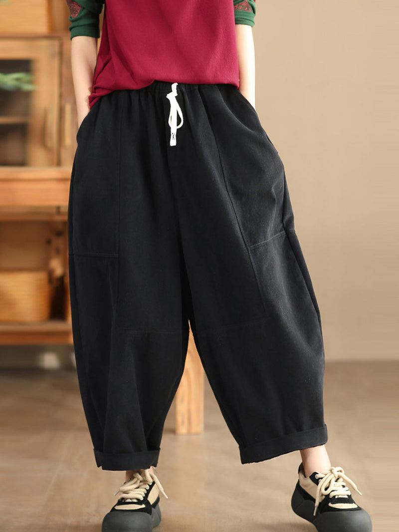 Autumn Retro Cotton Spliced Loose Harem Pants Ba1034