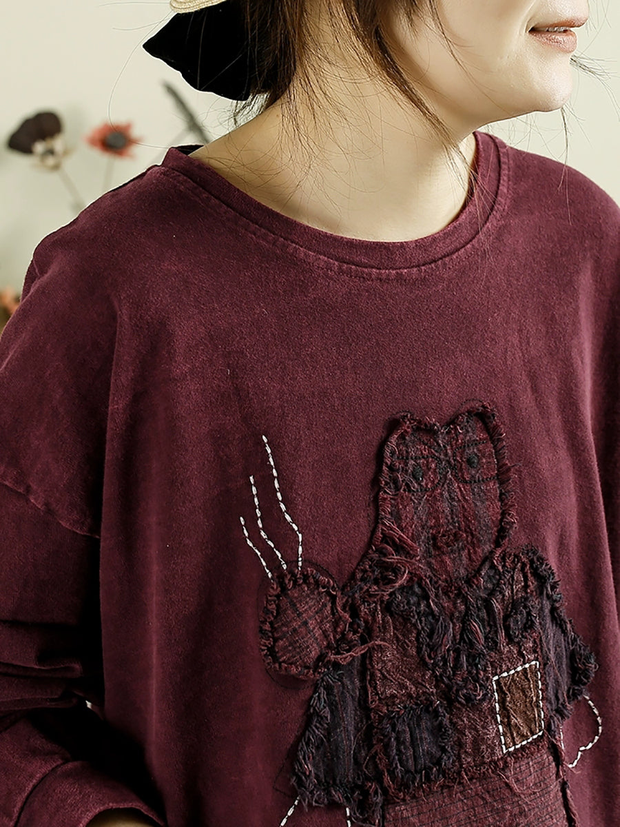 Autumn Cartoon Patch O-neck Cotton Sweatshirt Ba1039