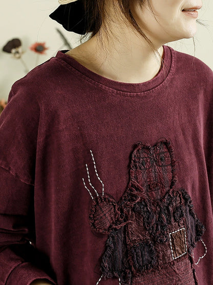 Autumn Cartoon Patch O-neck Cotton Sweatshirt Ba1039