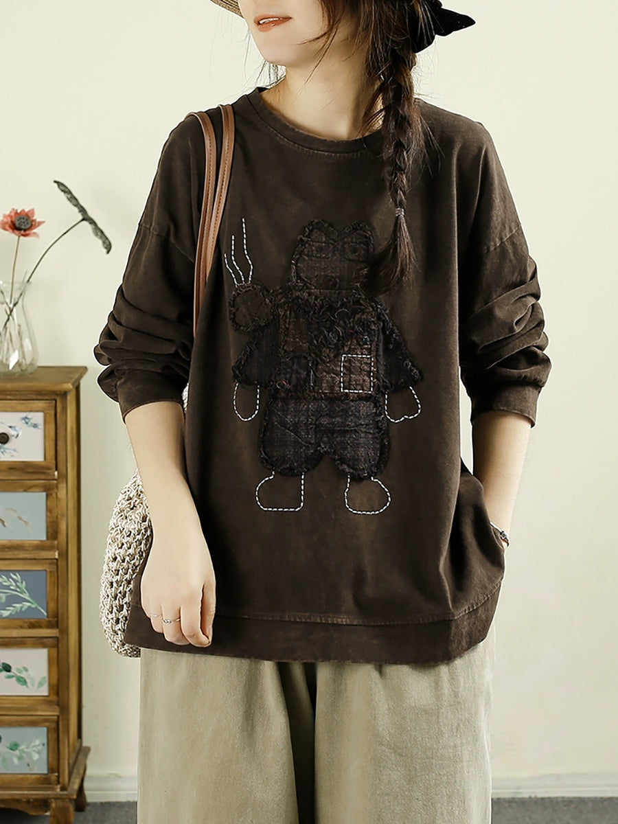 Autumn Cartoon Patch O-neck Cotton Sweatshirt Ba1039