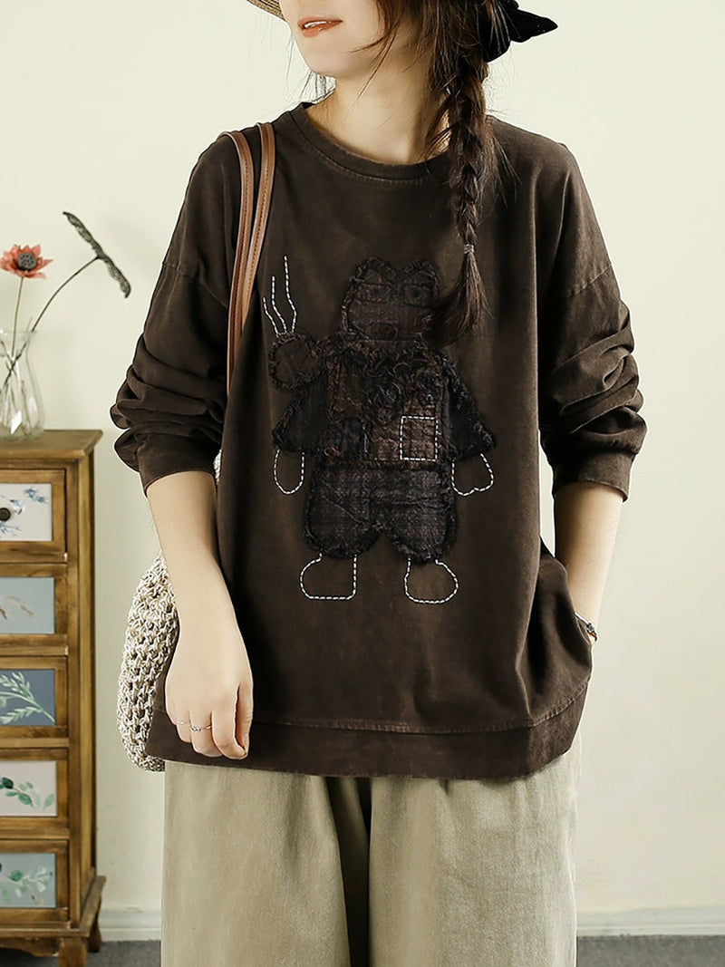 Autumn Cartoon Patch O-neck Cotton Sweatshirt Ba1039