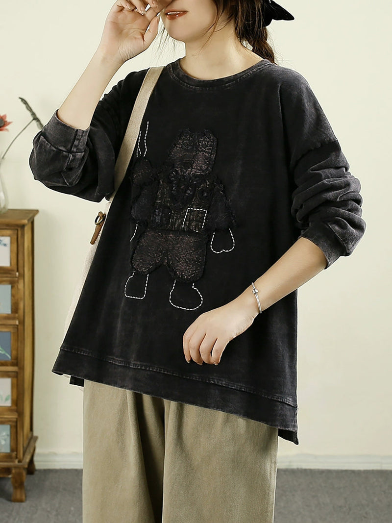 Autumn Cartoon Patch O-neck Cotton Sweatshirt Ba1039