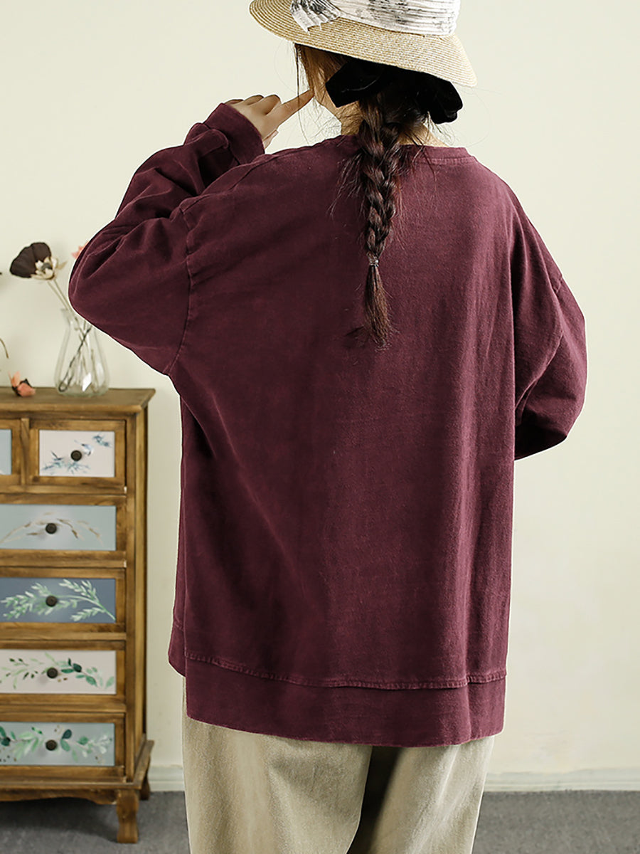 Autumn Cartoon Patch O-neck Cotton Sweatshirt Ba1039
