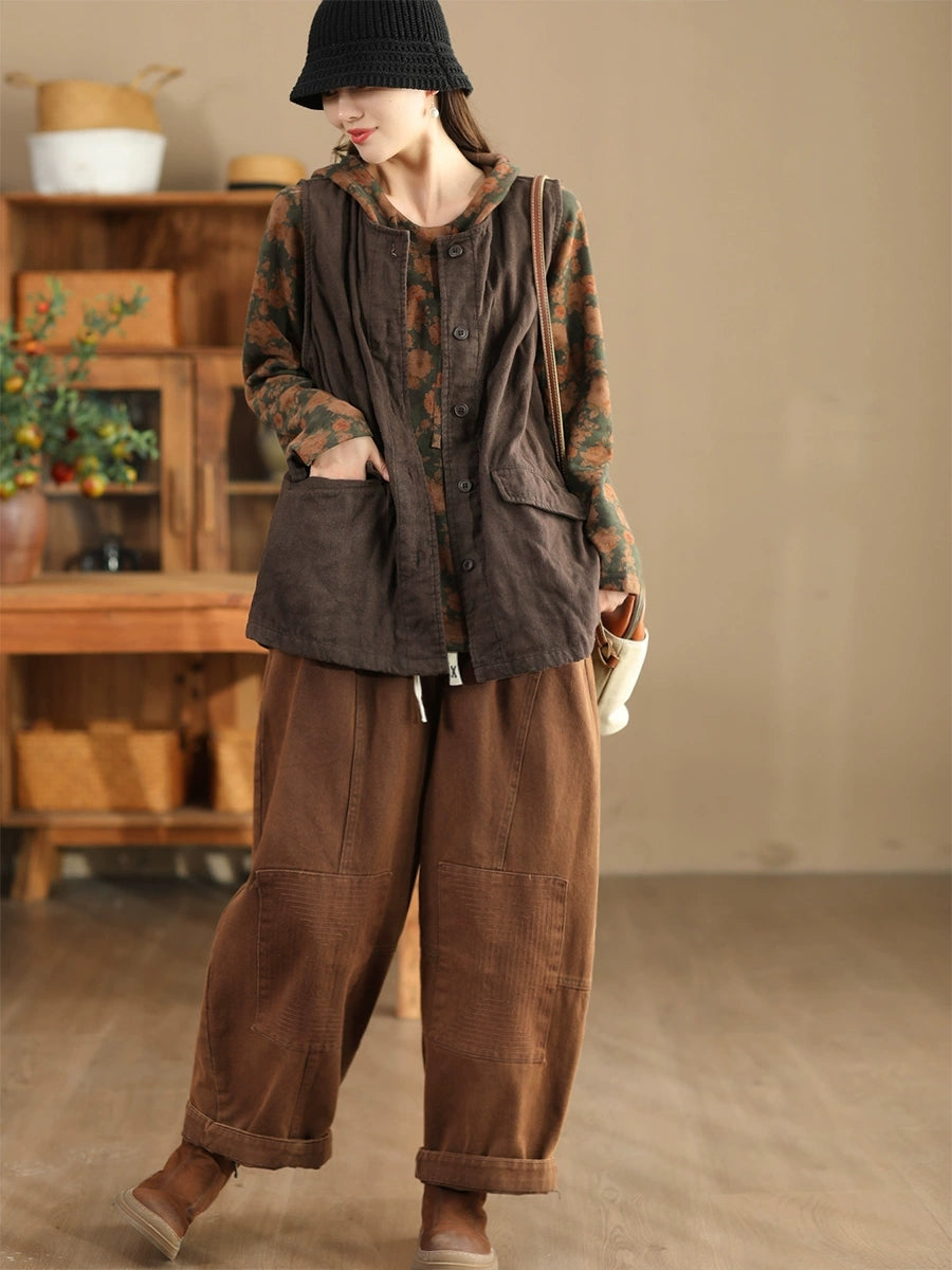 Retro O-neck Cotton Vest Coat Ba1049