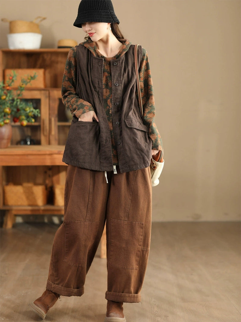 Retro O-neck Cotton Vest Coat Ba1049