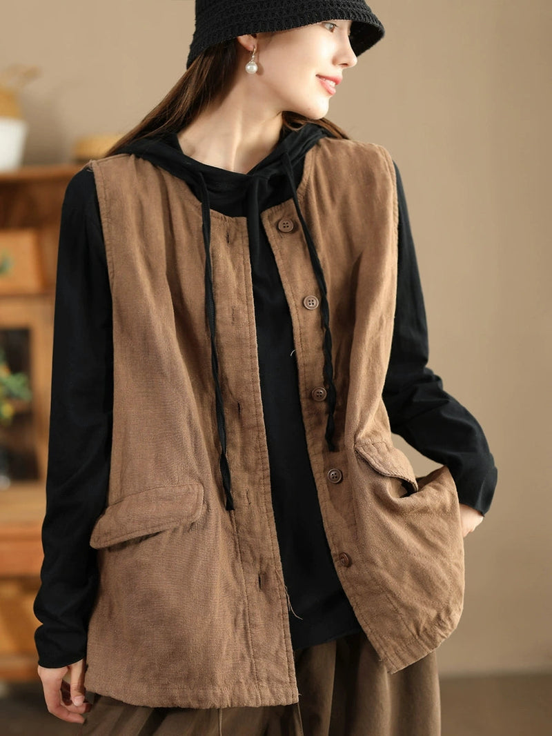 Retro O-neck Cotton Vest Coat Ba1049