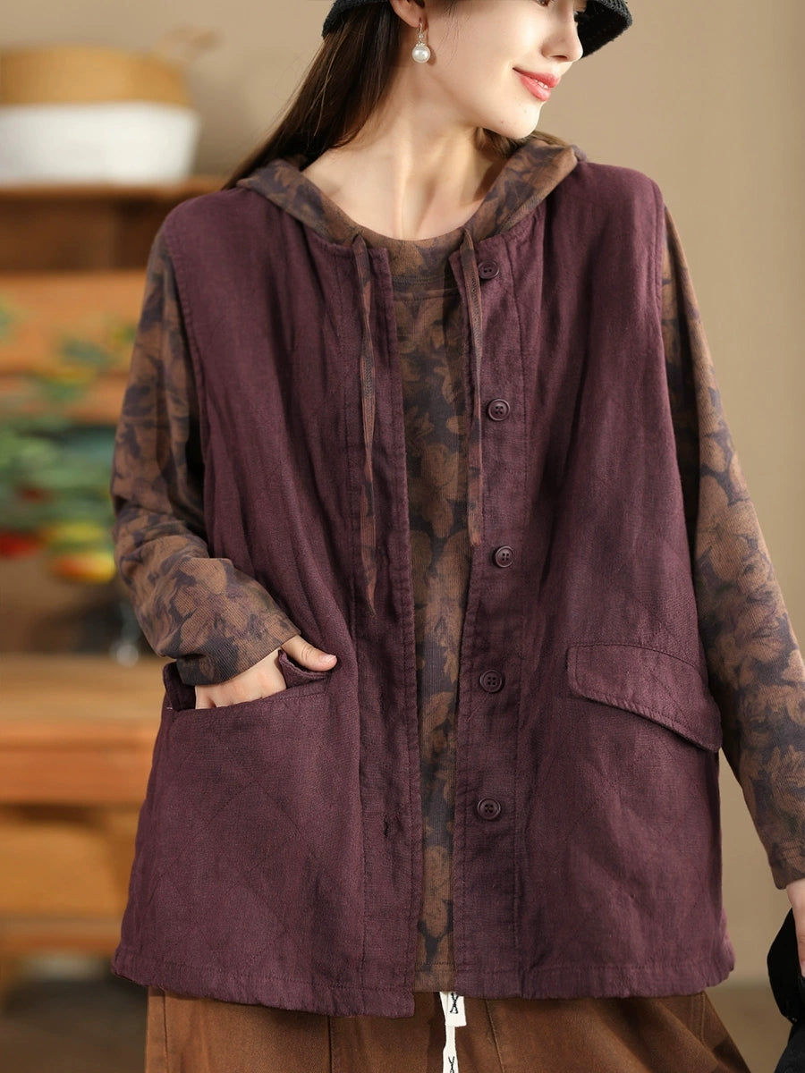 Retro O-neck Cotton Vest Coat Ba1049