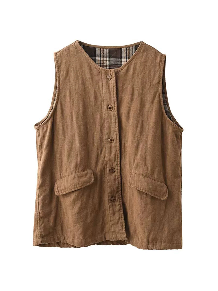 Retro O-neck Cotton Vest Coat Ba1049