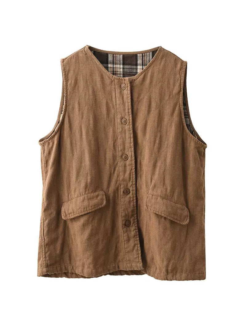 Retro O-neck Cotton Vest Coat Ba1049