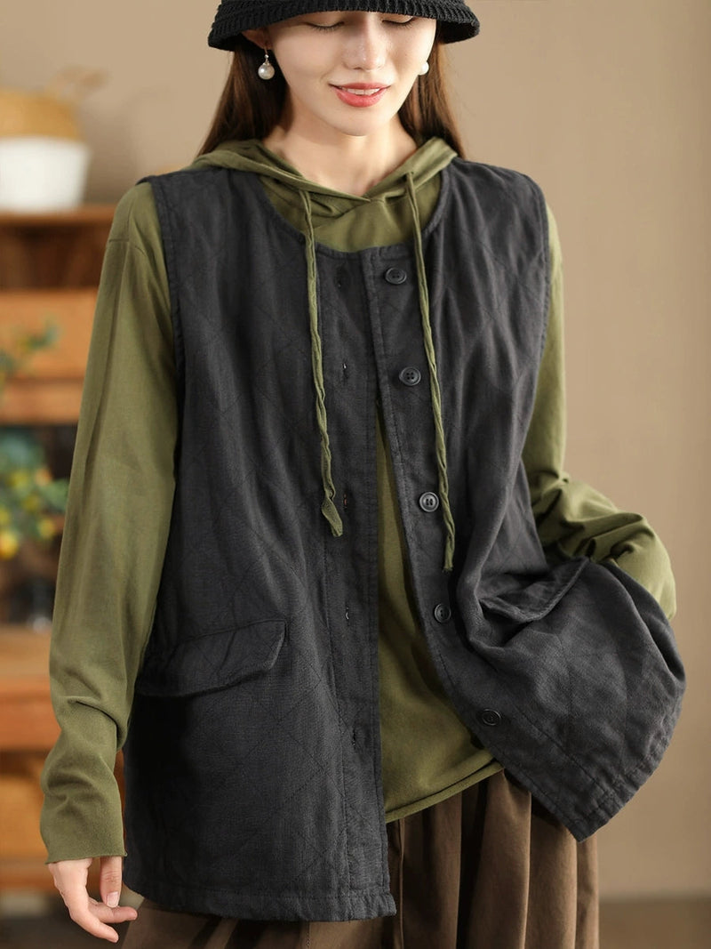 Retro O-neck Cotton Vest Coat Ba1049