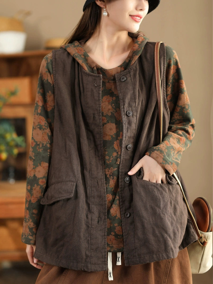 Retro O-neck Cotton Vest Coat Ba1049