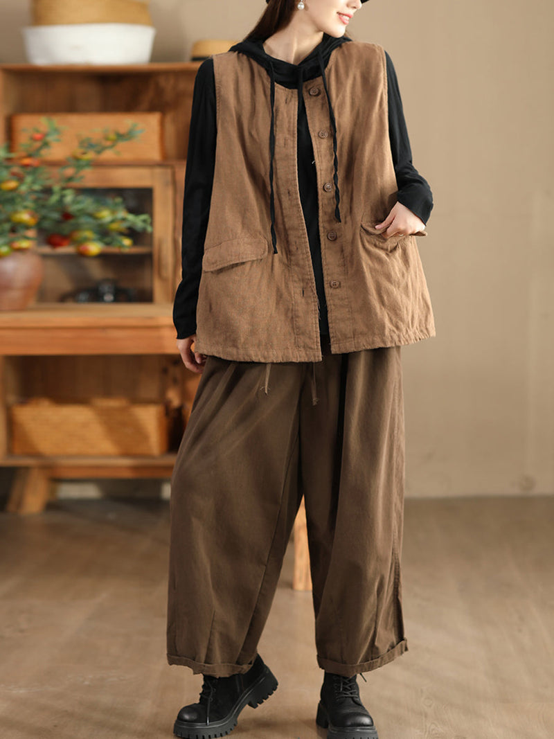 Retro O-neck Cotton Vest Coat Ba1049