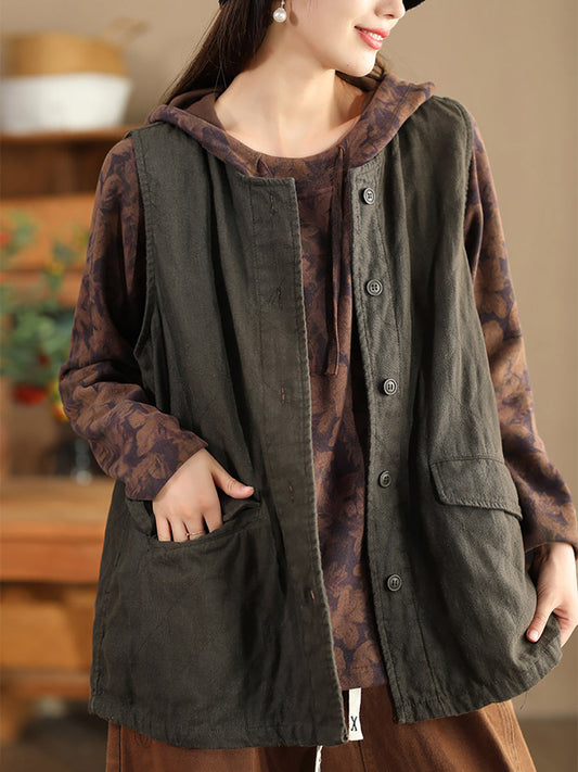 Retro O-neck Cotton Vest Coat Ba1049