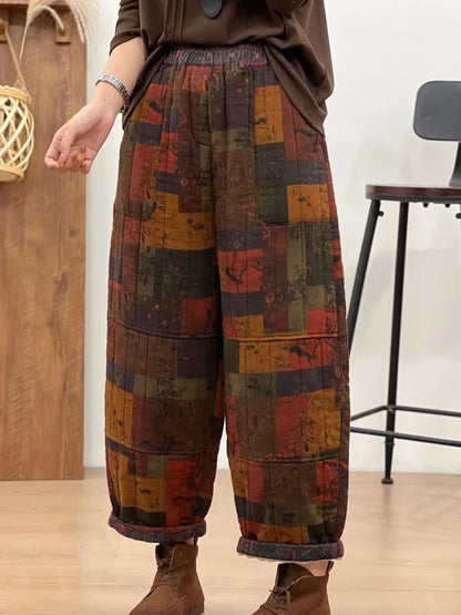 Autumn Retro Cotton Plaid Patch Straight Pants Ba1061
