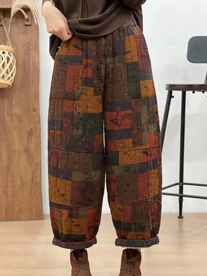 Autumn Retro Cotton Plaid Patch Straight Pants Ba1061