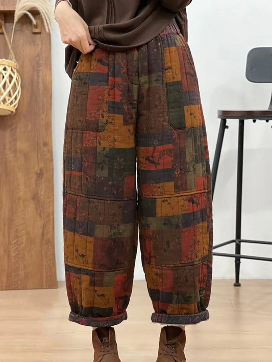 Autumn Retro Cotton Plaid Patch Straight Pants Ba1061