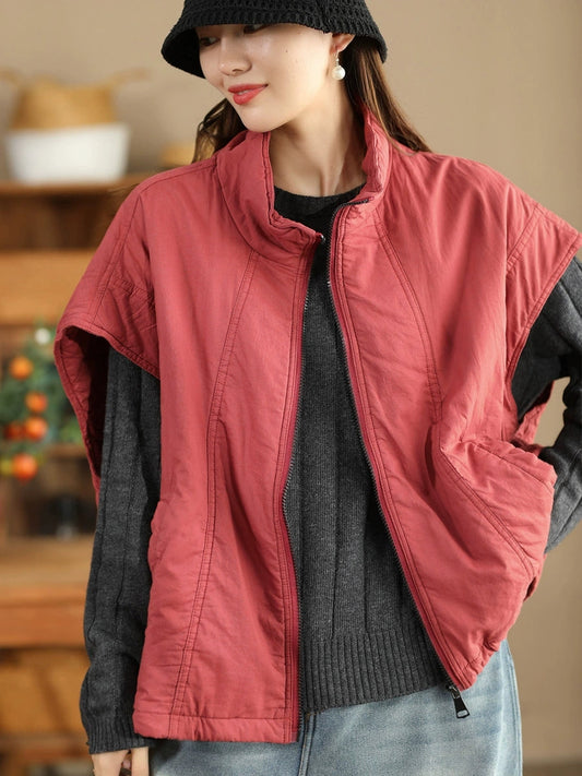 Retro Stand Collar Cotton Vest Coat Wg019