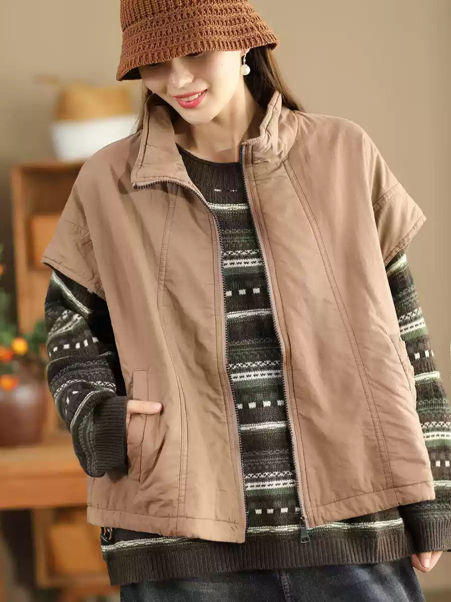 Retro Stand Collar Cotton Vest Coat Wg019