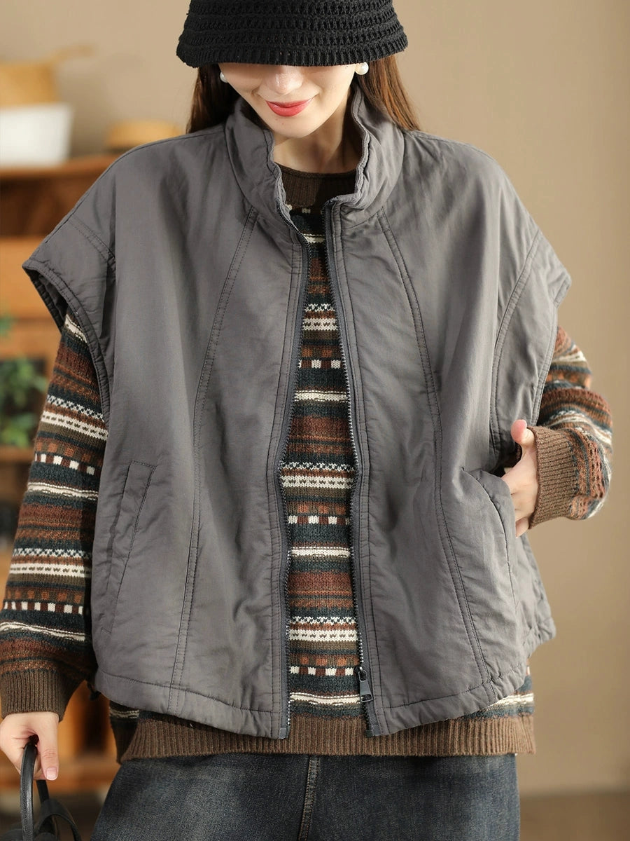 Retro Stand Collar Cotton Vest Coat Wg019