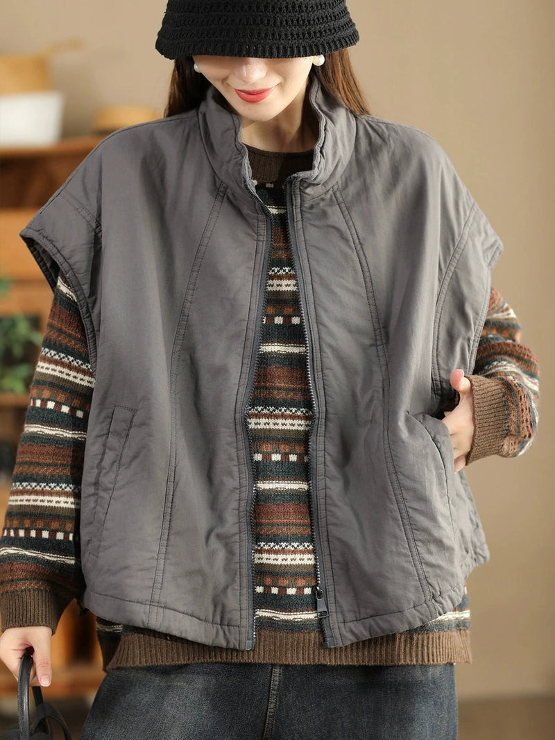 Retro Stand Collar Cotton Vest Coat Wg019