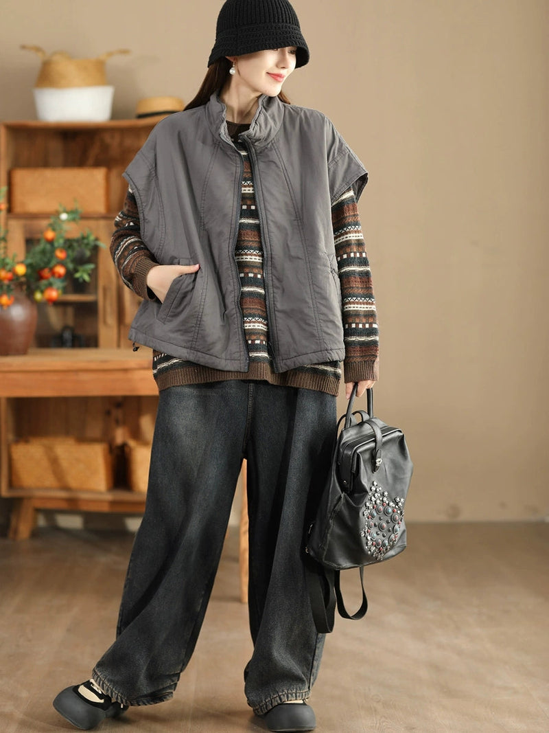 Retro Stand Collar Cotton Vest Coat Wg019