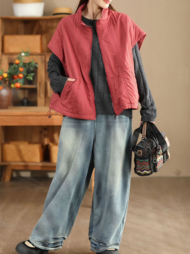 Retro Stand Collar Cotton Vest Coat Wg019
