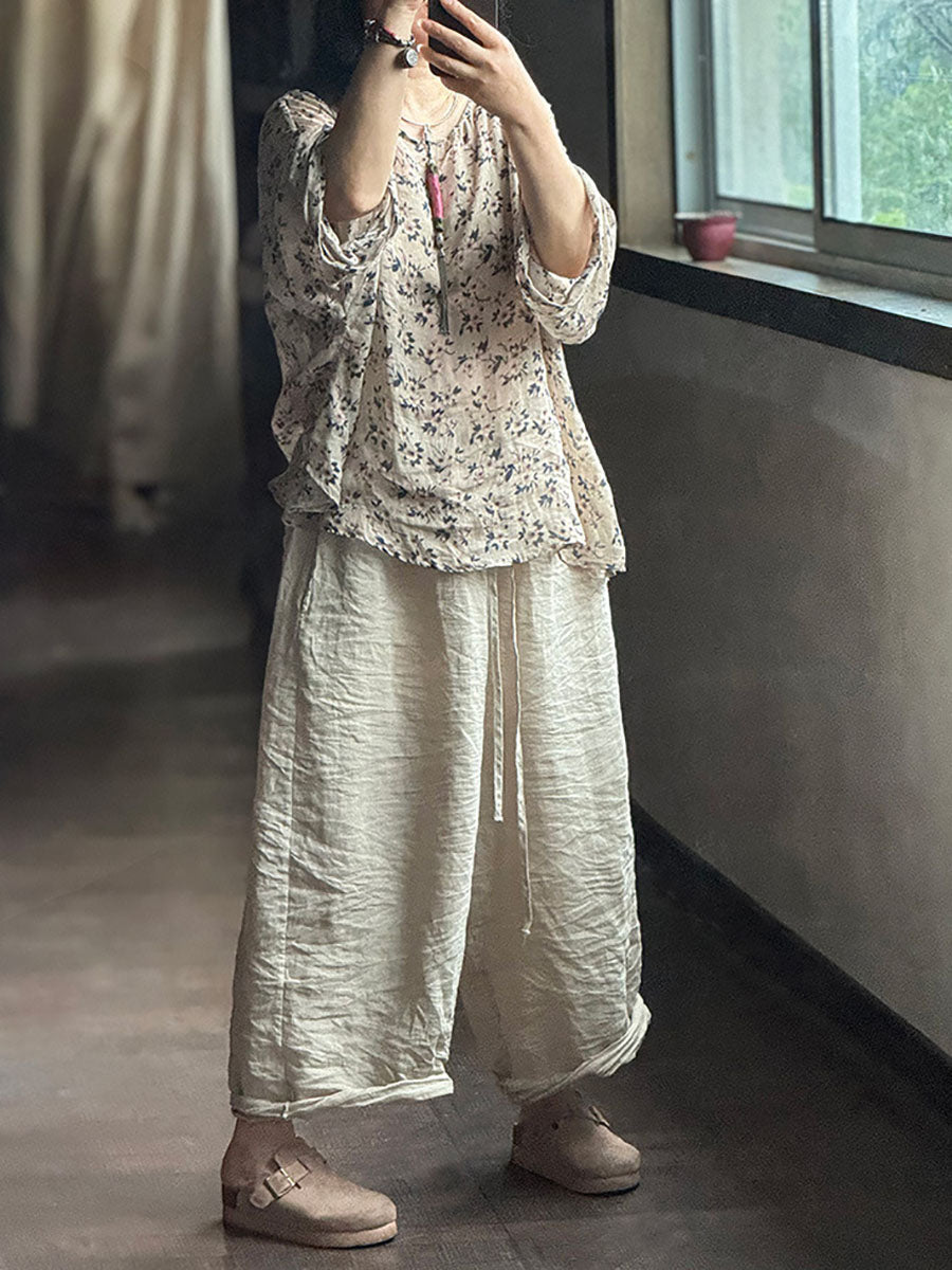 Autumn Loose Ramie Wide-leg Pants Ba1073