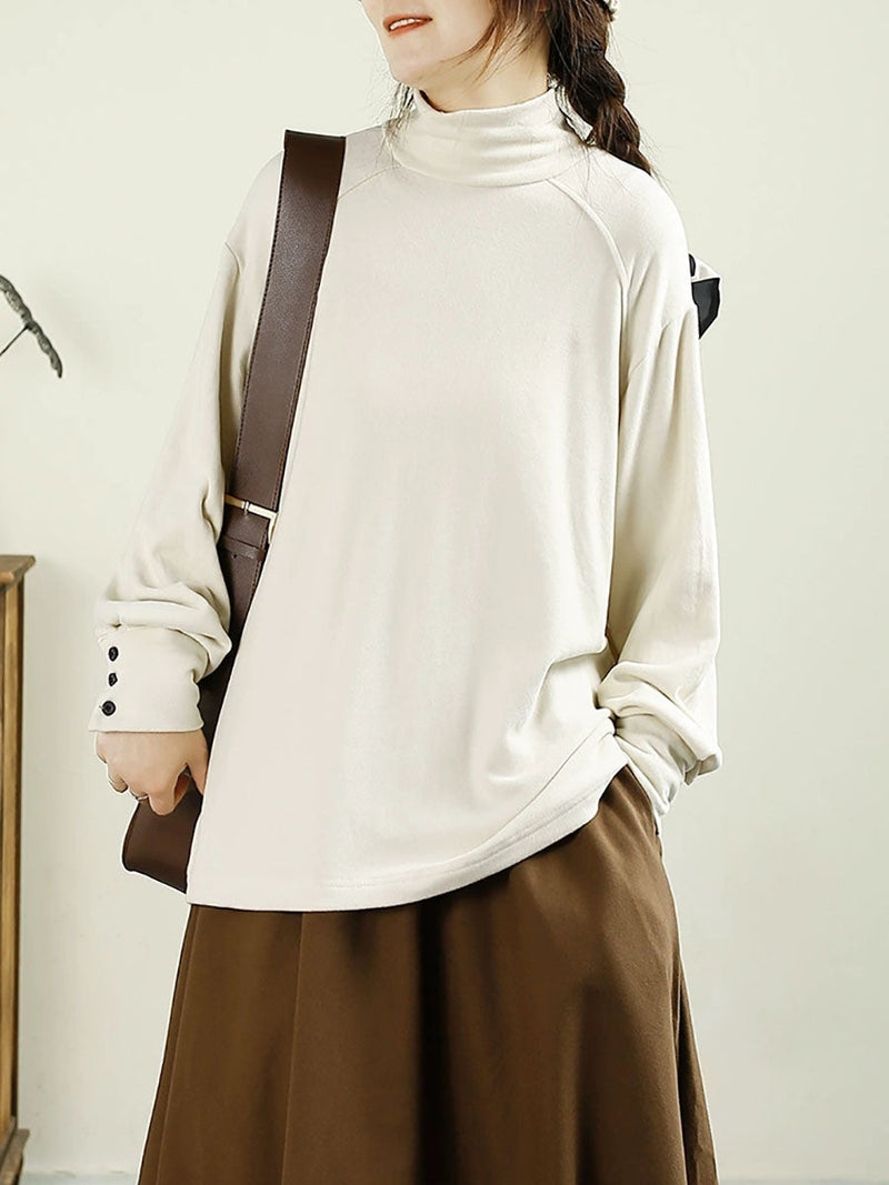 Autumn Tuetleneck Button Cotton Blouse Ba1067