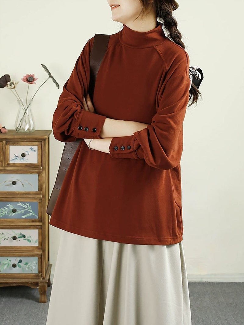 Autumn Tuetleneck Button Cotton Blouse Ba1067