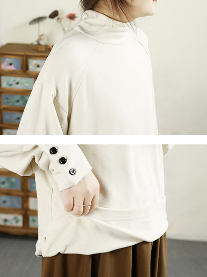 Autumn Tuetleneck Button Cotton Blouse Ba1067