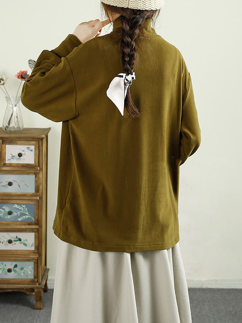 Autumn Tuetleneck Button Cotton Blouse Ba1067